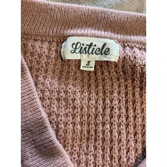 Listicle V-Neck Waffle Sweater Size Small Pullover Fall Warm Buttons - Picture 3 of 6